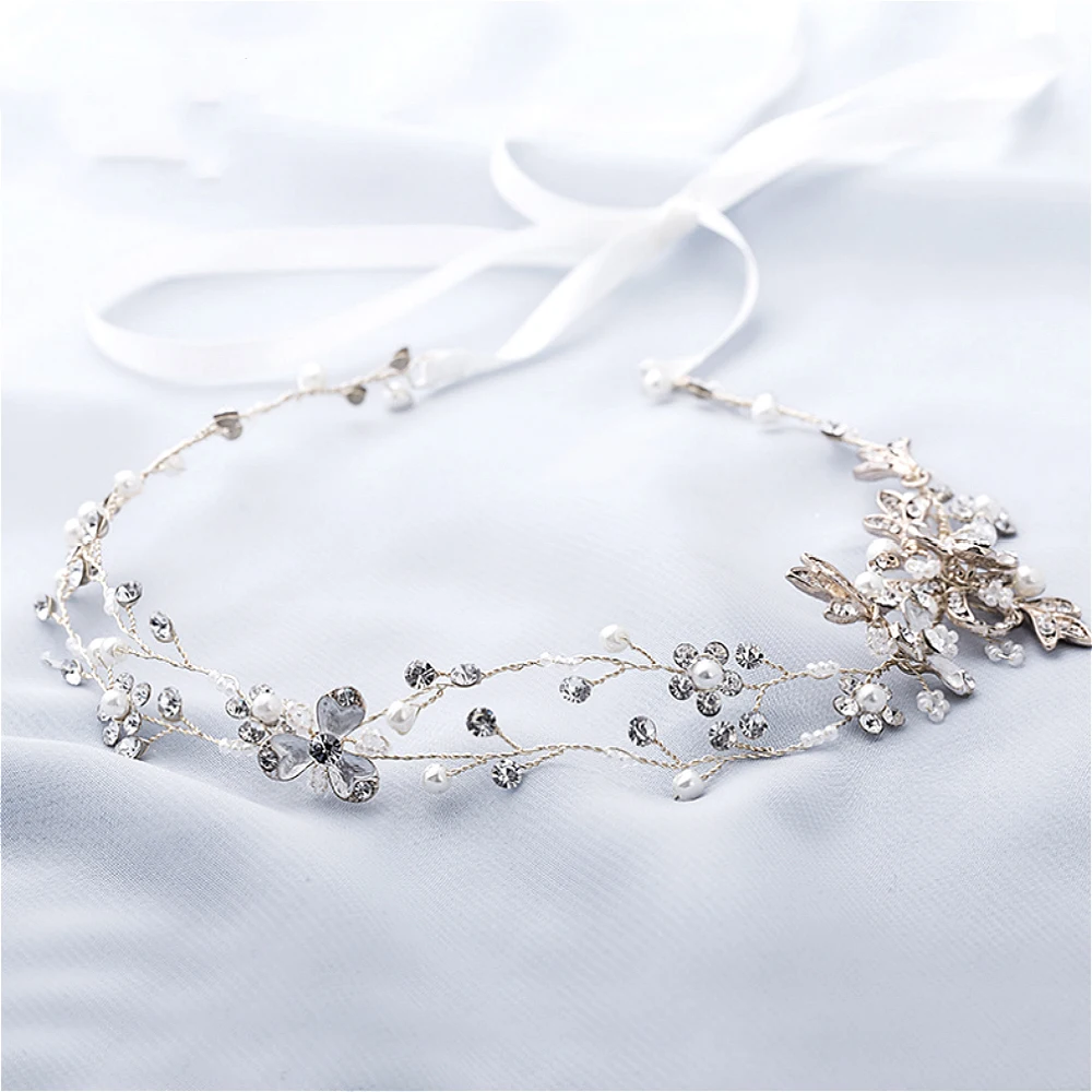 Bridal Hair Accessories Romantic Flower Hair Jewelry Rhinestone Handmade Headband Women Hair Ornaments for Bride