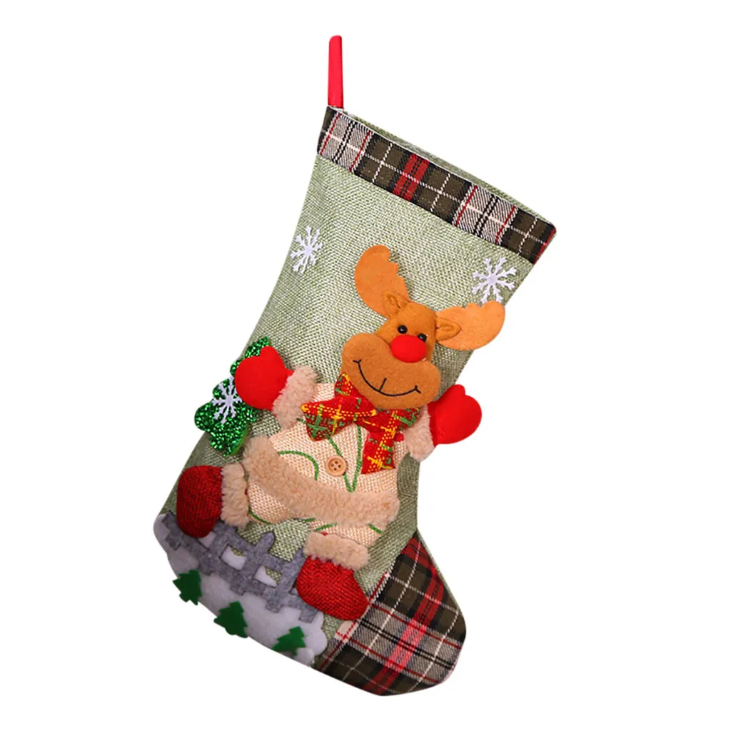 feitong christmas socks kids Xmas Tree Ornament Decoration Party Holiday Santa Claus Decor Gift snow winter warm sock#y45