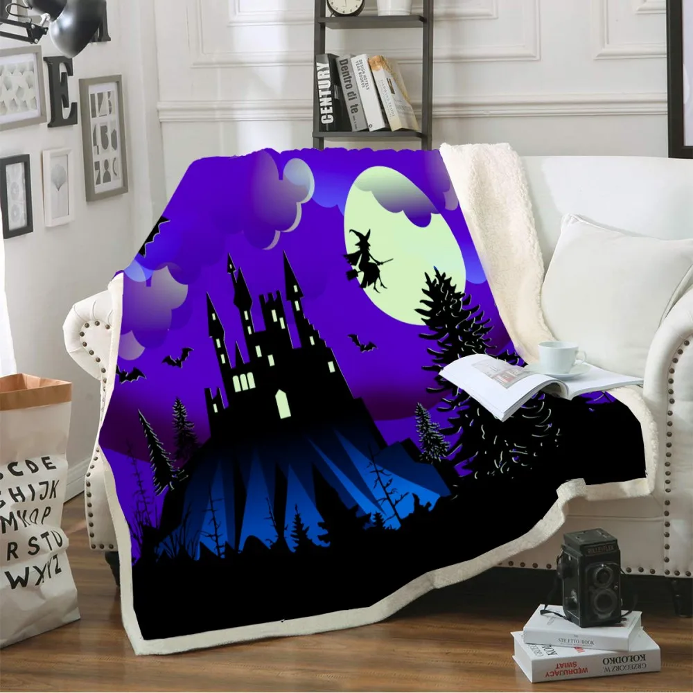 

3D Print Warm Throw Blanket Night Castle Ghost Soft Fleece Blanket for Beds Sofa Car Plush Bedspreads Sheet Cover Holiday Decor