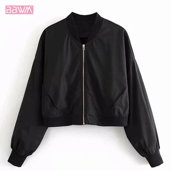 

2019 Autumn New Korean Version Loose Female Coat High Waist Pilot Baseball Uniform Wild Round Neck Long Sleeve Women's Jacket