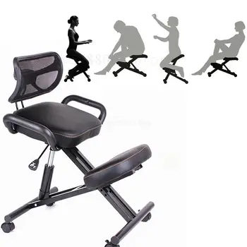 

Designed Knee Chair with Back and Handle Office Kneeling Chair Ergonomic Posture Leather Black Chair With Caster
