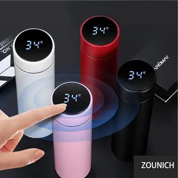 

ZOUNICH Thermos Cup Display Temperature 304 Stainless Steel Ourdoor Sport Vacuum Flask Thermos Cup Mug Shaker Thermocup 500ml