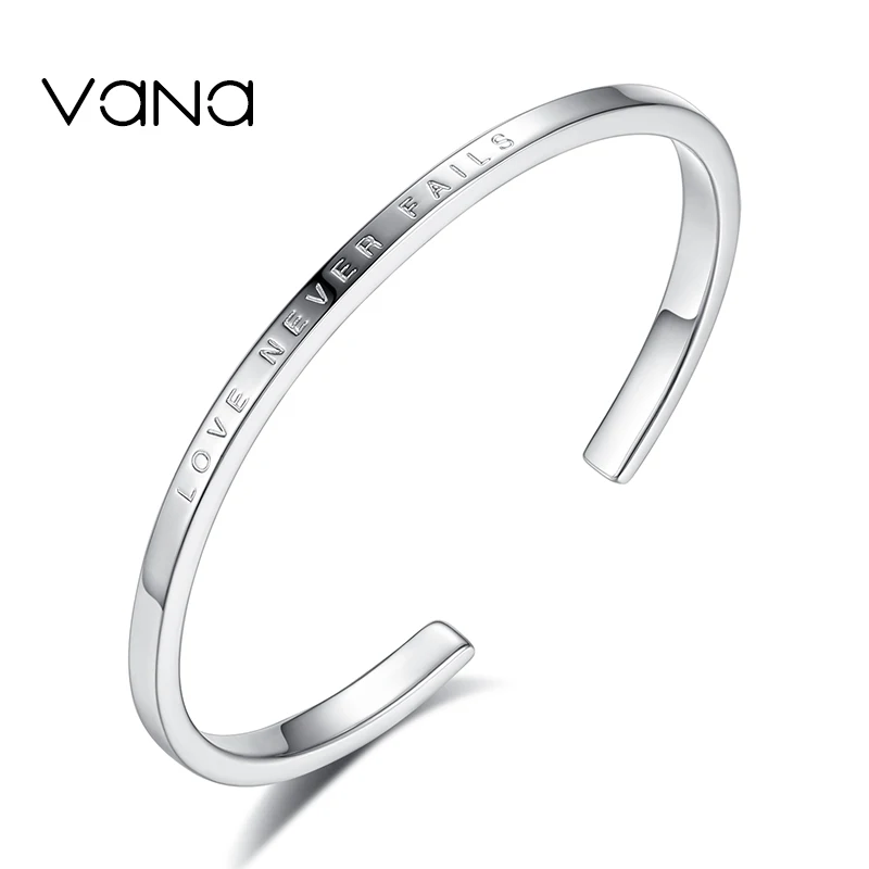 VANA Love Never failes Пара Браслеты для влюбленных 999 серебряные браслеты для женщин мужской подарок для девушки - Окраска металла: White Gold S