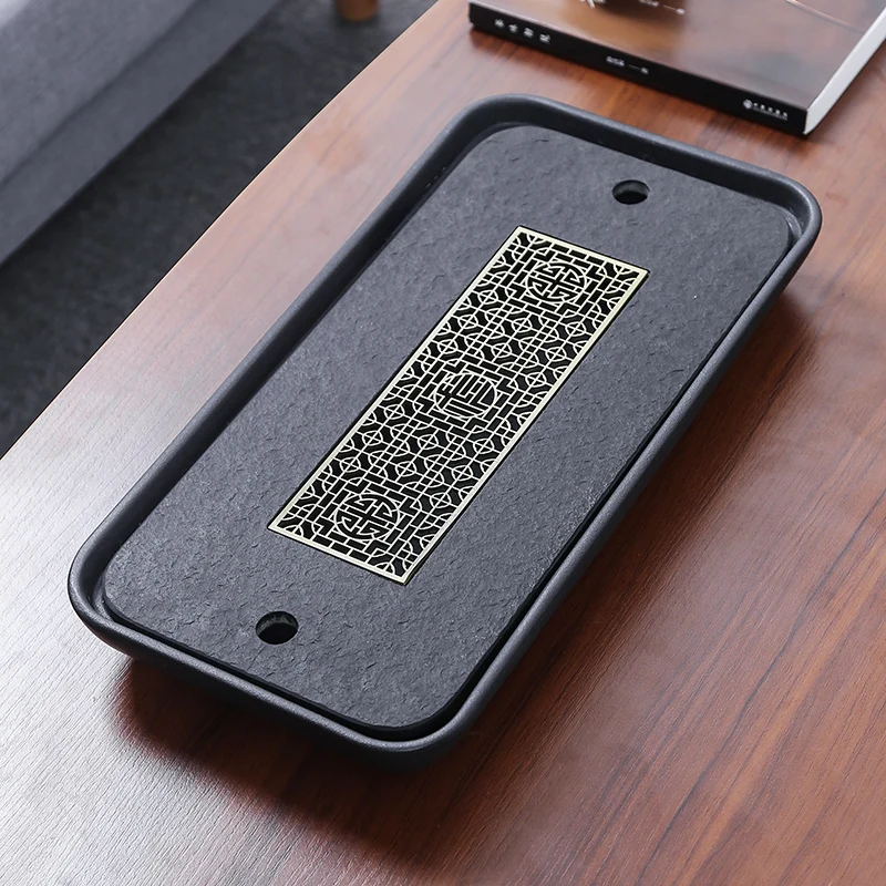 Резервуар для чая поднос с тяжелым Черным Камнем чайного стола слив воды выход