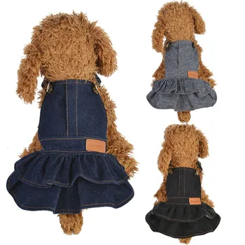 

Dog Clothes Denim Dog Dress 3 Colors Deep blue/Black/Gray Pet Puppy Tutu Skirt For Small Dogs Teddy Jeans Dresses Clothing
