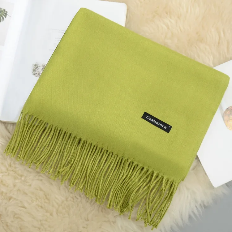 Green Scarf Кашемировый женский шарф новая теплая шаль Foulard Femme пашмины платок Шерстяной палантин голова шеи длинные зимние шарфы для женщин - Цвет: Green Scarf
