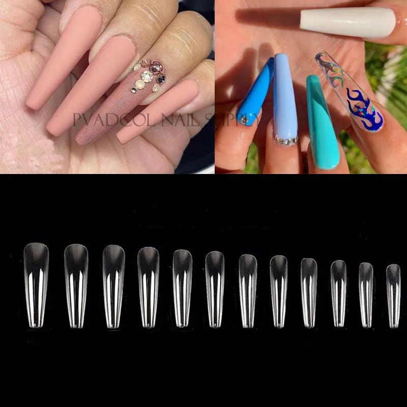 

240pcs XXL Extra Long Stiletto Coffin False Nail Tips Transparent False Nails Press On Ballerina Full Cover Extension Manicure