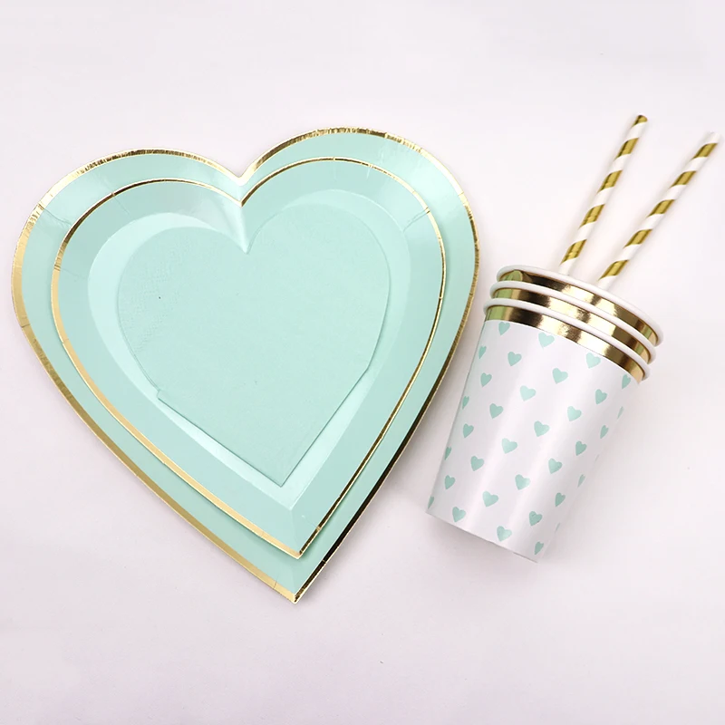 65 шт./лот зеленая в форме сердца Детские сувениры день рождения Baby Shower Бумажная