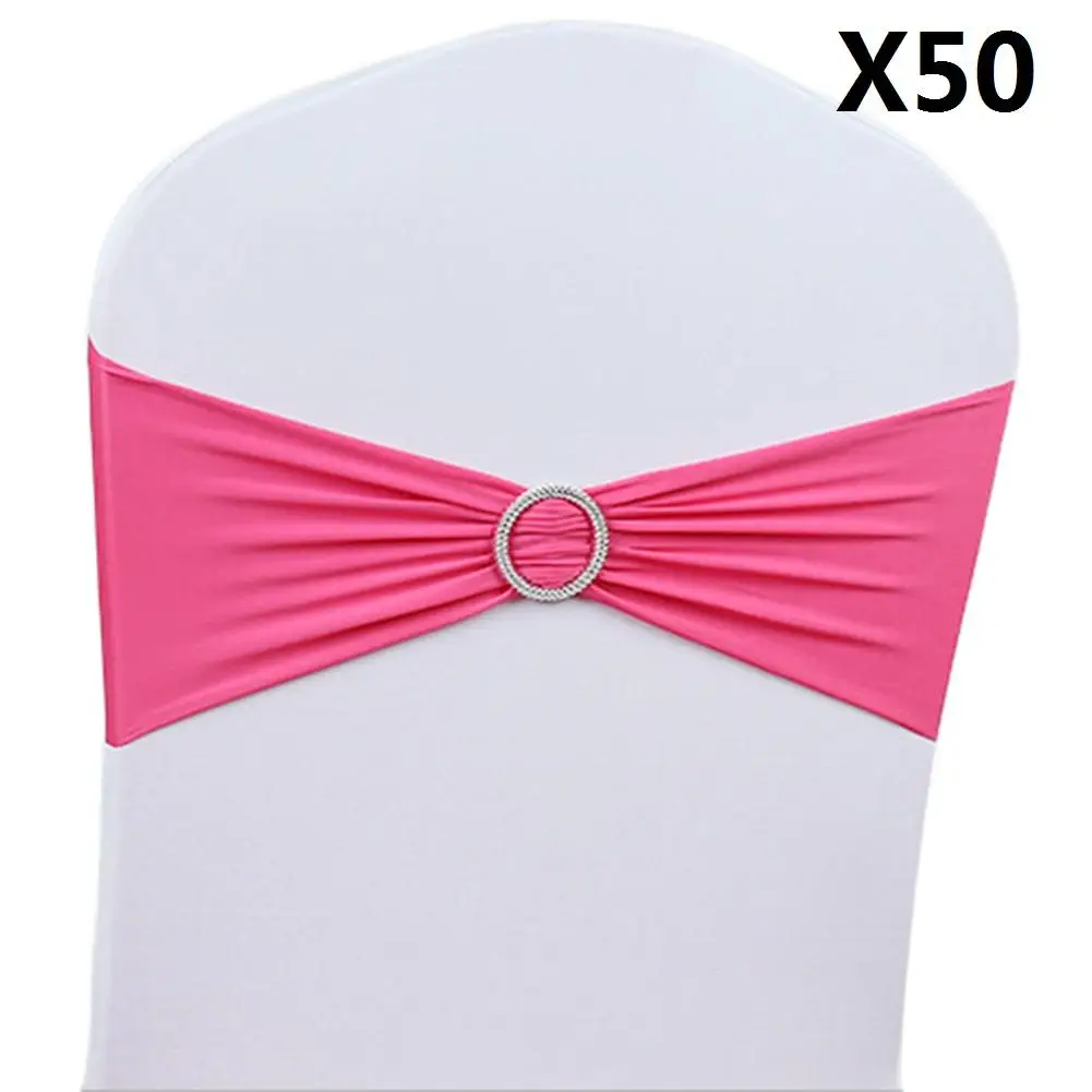 Hot Pink Горячая 50 шт/партия спандекс пояса стрейч чехол для свадебного стула полоса с пряжка со стразами пояса украшения для свадебного банкета - Цвет: Hot Pink