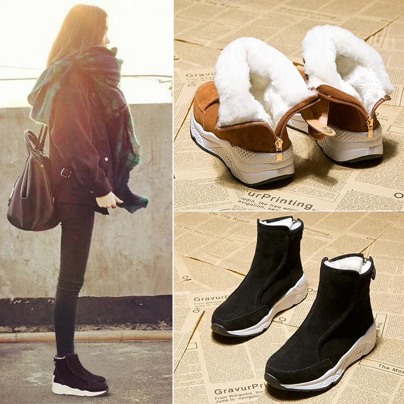 

Fashion Women Snow Boots Winter Plush Warm Ankle Boot Female Suede Rubber Flat Slip On Short Boots Platform Ladies Cotton Shoes
