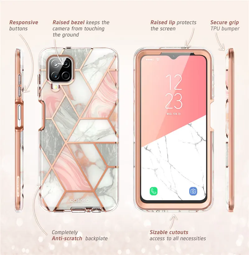 For Samsung Galaxy A12 Case (2020 Release) I-BLASON Cosmo Full-Body Marble Case Rugged Cover WITH Built-in Screen Protector