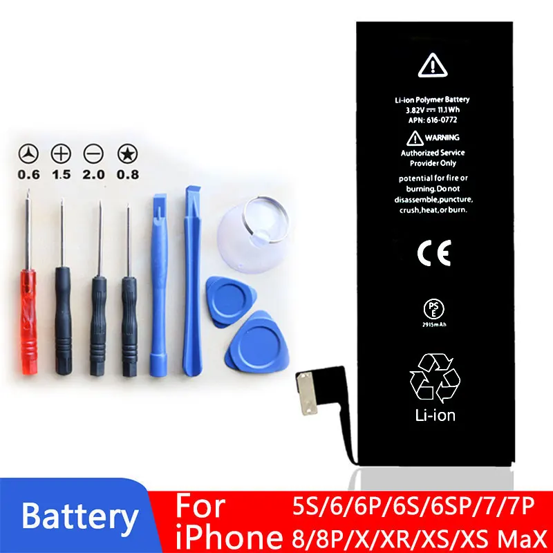 Batería de teléfono para iPhone 5S 6 6S 6P 6SP 7 8 Plus X XS XR XS Max, reemplazo de batería de litio integrada, calidad AAA, novedad de 100%