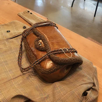 

Women's bag 2019 winter new wool bag net red small fragrant wind chain lamb wool big bag single shoulder slant span bag