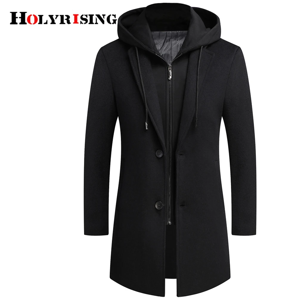 Holyrising, мужское длинное шерстяное пальто со съемным капюшоном, модное мужское пальто, куртка, M-4XL, manteau homme, Мужская шерстяная куртка 19041-5