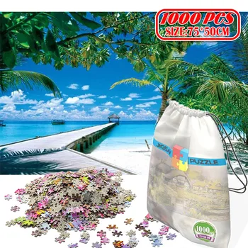 

kids games Jigsaw Puzzle 1000 pieces wooden toys puzzles for adults Educational Toys Decoration Stickers Sandy Beach