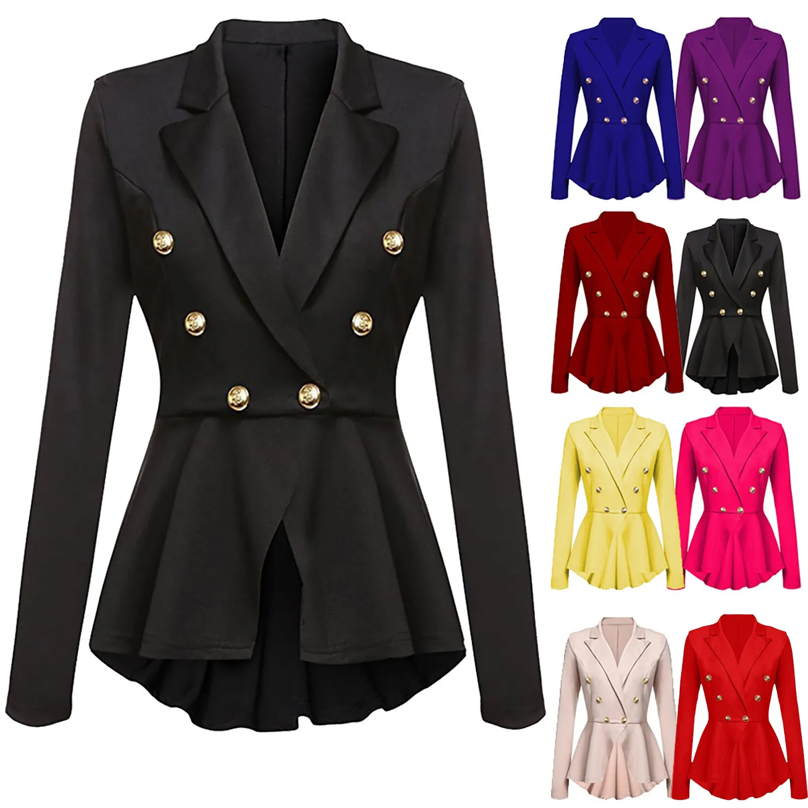 Autumn Women Fashion Long Sleeve Blazer Ruffles Peplum Button Casual Jacket Coat Outwear Abrigo Mujer Formal Jackets 2021 New