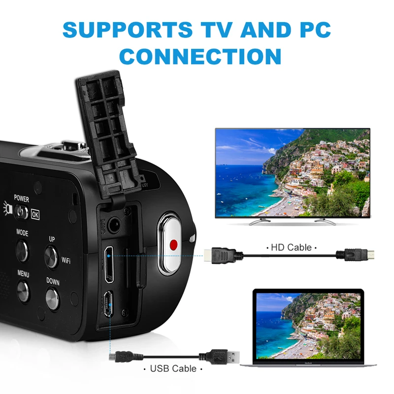  KOMERY Video Camera 3000W Pixel 16X Digital Zoom 3.0 Inch Touch Screen Support WIFI With Wide-angle