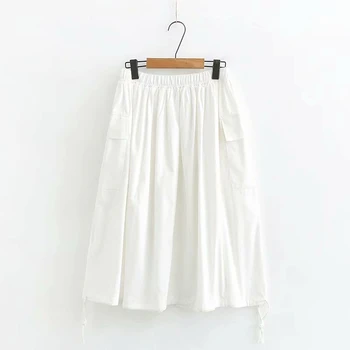 

Plus Size White Black Skirts Korean LadyTie Ruffle Casual Midi Skirt