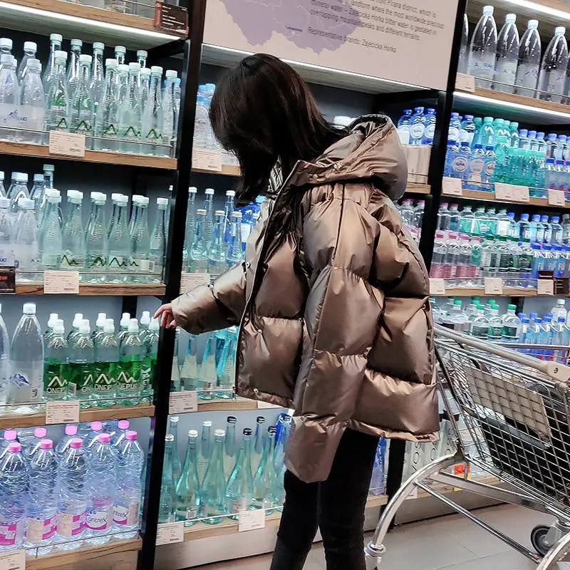 

Short Winter Jacket Women Parka Loose Warm Thick Down Cotton Coat Female Padded Long Sleeve Streetwear Women Winter Jacket Q1882