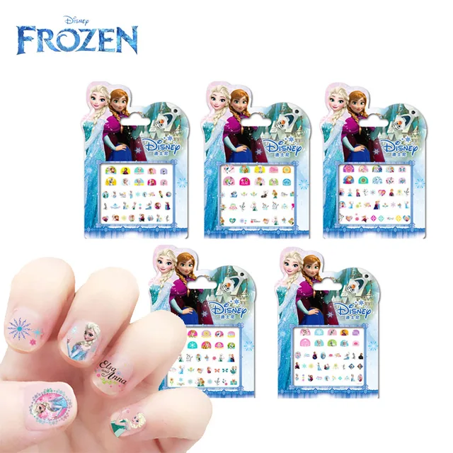 5pcs Frozen Princess elsa Anna My Little Pony Nail Stickers Kids Makeup set Nail Stickers 3D Rainbow Pinkie Pie For Girls Toys 6