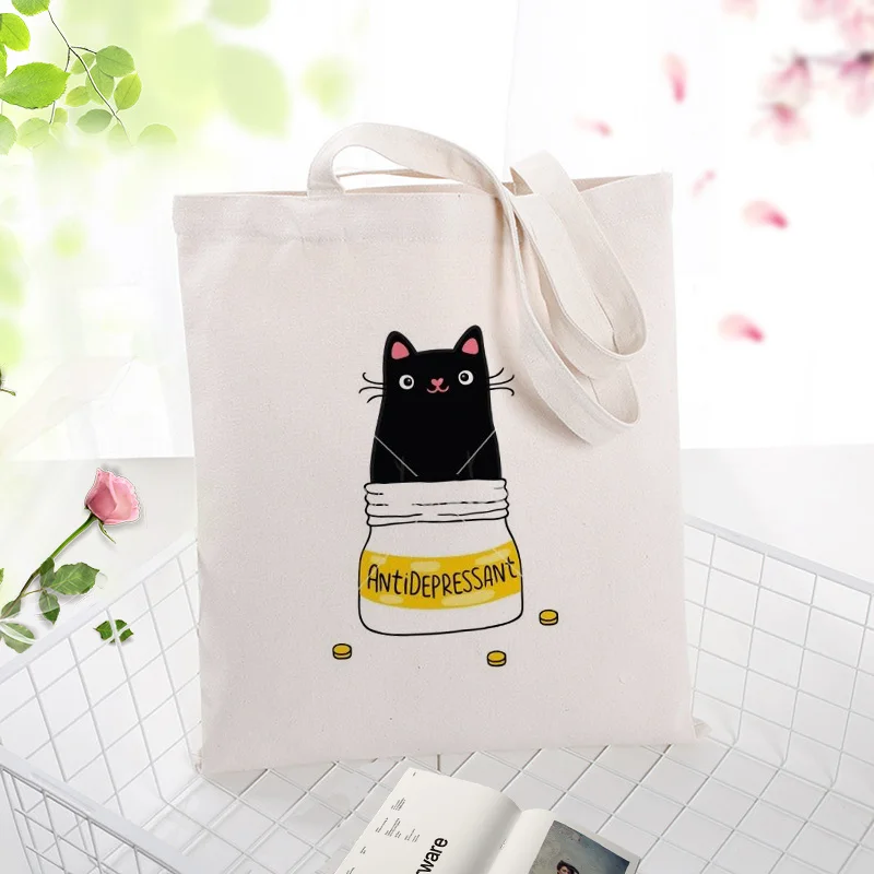 Холст сумка для покупок текст DIY ежедневное использование пользовательский принт логотип кошка эко многоразовая утилизация