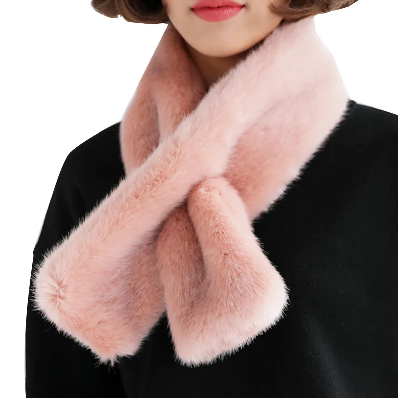 

Scarf Female Autumn Rex Rabbit Hair Thickening and Warming Scarf Female Students Cross Pure Fur Collar winter Scarf For women