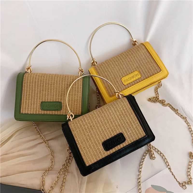 

2019 Beach Casual Grass Woven Square Sling Bag Shoulder INS Summer New Style Versatile Hand Chain WOMEN'S Bag Bag Fashion