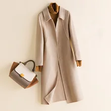 Модное новое осенне-зимнее пальто, женское длинное двухстороннее шерстяное пальто, корейское тонкое кашемировое пальто, Высококачественная теплая женская верхняя одежда