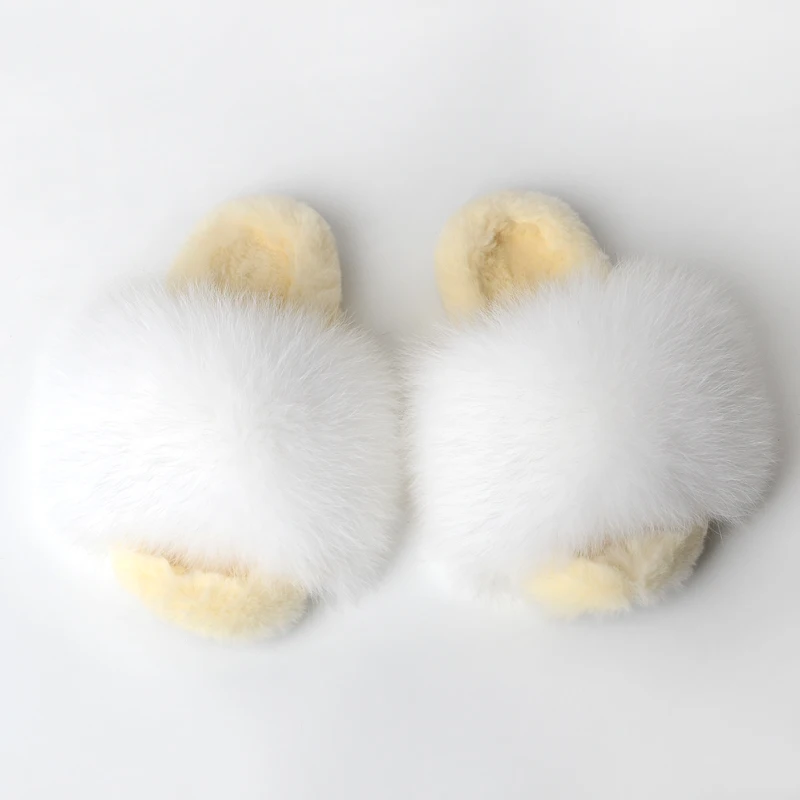 Details about   Real Rabbit Hair Slipper Women Shoes Luxury Real Fur Square Heel Plus Size Warm