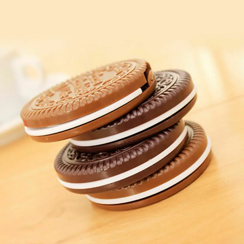 Mini Pocket Chocolate Cookie Biscuits Compact Mirror With Comb ~Cute~deep coffee color makeup mirror