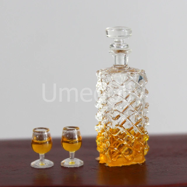 1/12 Scale Miniature Dollhouse Decanters with 2 Glasses Mini Wine Bottle Model Pretend Play Kitchen Toy Accessories 5