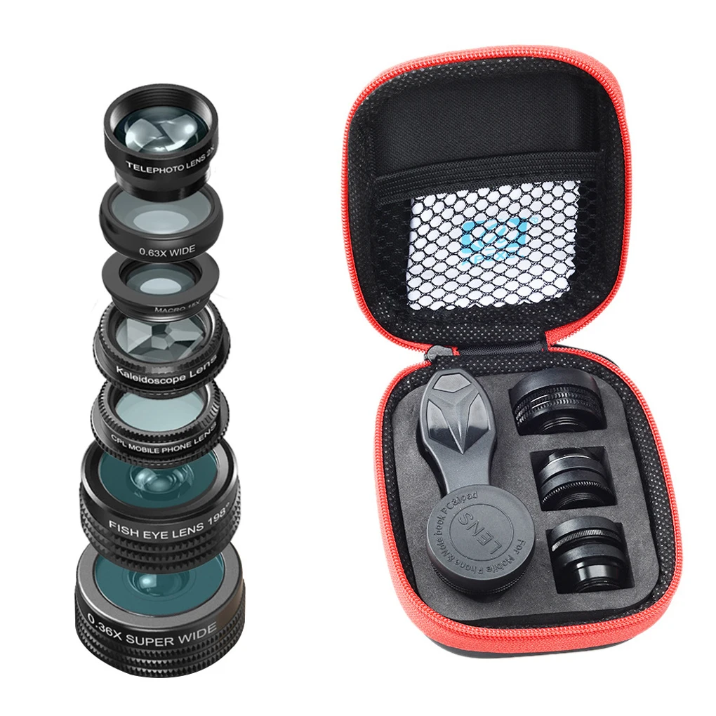 

Universal APEXEL APL-DG7 7 in 1 Clip-On Cell Phone Lens Kaleidoscope Fisheye Macro Telephoto CPL Lens for iPhone for Xiaomi