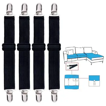 

Adjustable Heavy Duty Bed Sheet (4 Pack), Cover Grippers Suspenders Holder Band Straps Clips Fasteners, Black
