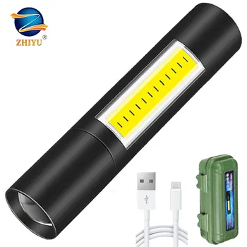 

ZHIYU Portable T6 COB LED Flashlight 4 Modes Built in Battery USB Rechargeable Torch Lights Power Bank Camping Lamp Lantern New