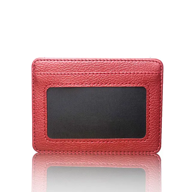 Ultra Thin Zipper Wallet Men's Small Wallet Business PU Leather Wallets Band Solid Color Card Coin Purse Credit Bank Holder B-red