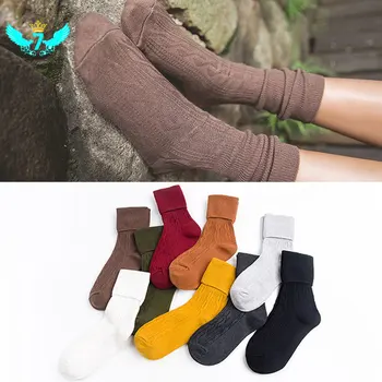

Autumn Winter Striped Bunching Unisex Socks Solid Color Hose Cotton Sox Personality Casual Retro Harajuku Socks TOA