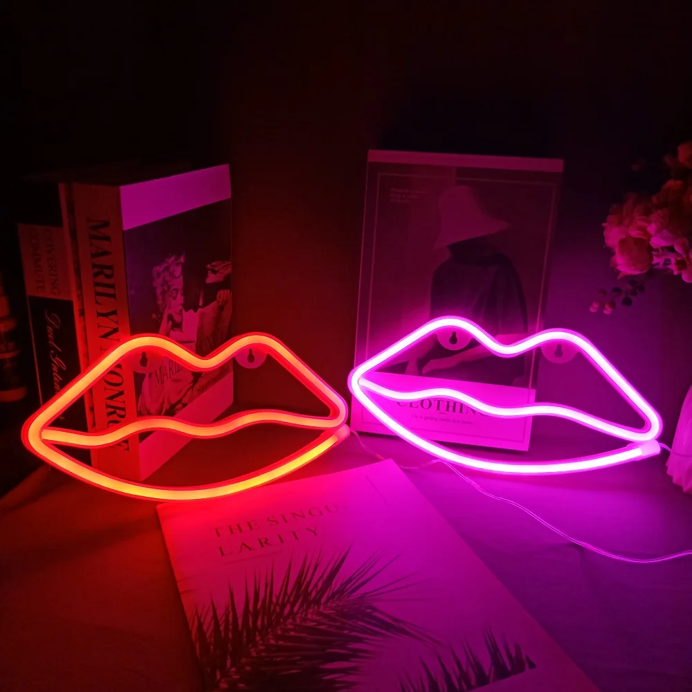 bathroom night light Love Neon Night Light Sign Lips Wall Art Sign Night Lamp Battery Box USB Powered Wedding Party Home Decor Xmas Birthday Gift nursery night light