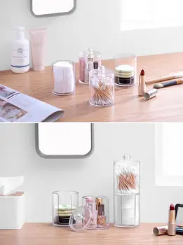 

Multifunctional Acrylic Cotton Swab Organizer Jar Round Container Storage Case Make up Pad Box Portable For Home Hotel Office