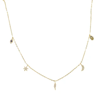 

100% 925 sterling silver ucky cute eye hamsa hand moon star lightning charms necklace jewelry delicate summer necklace for women