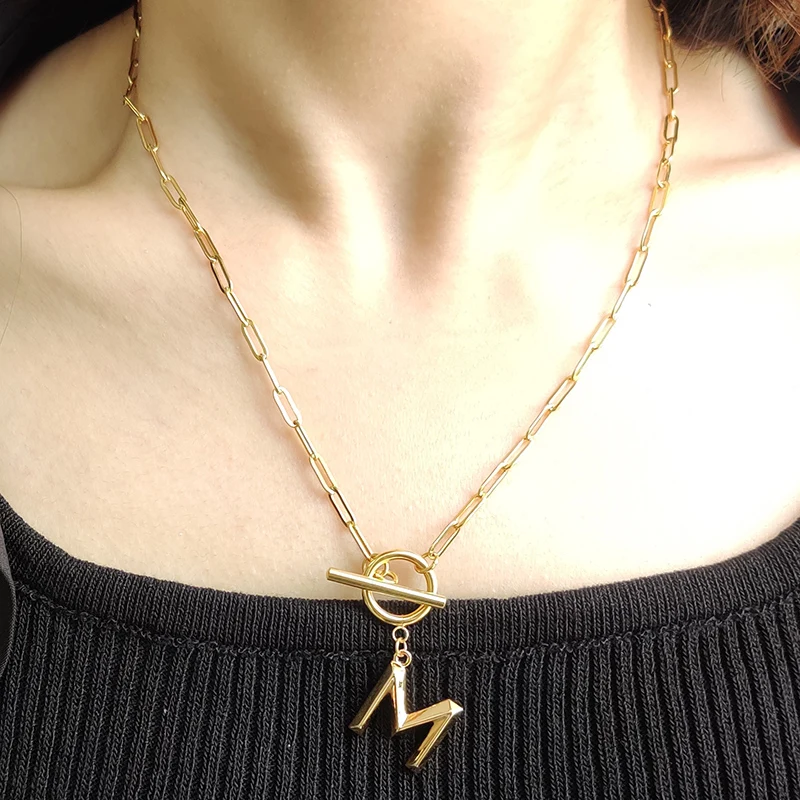 Thick Chain Letter Initial Necklace 