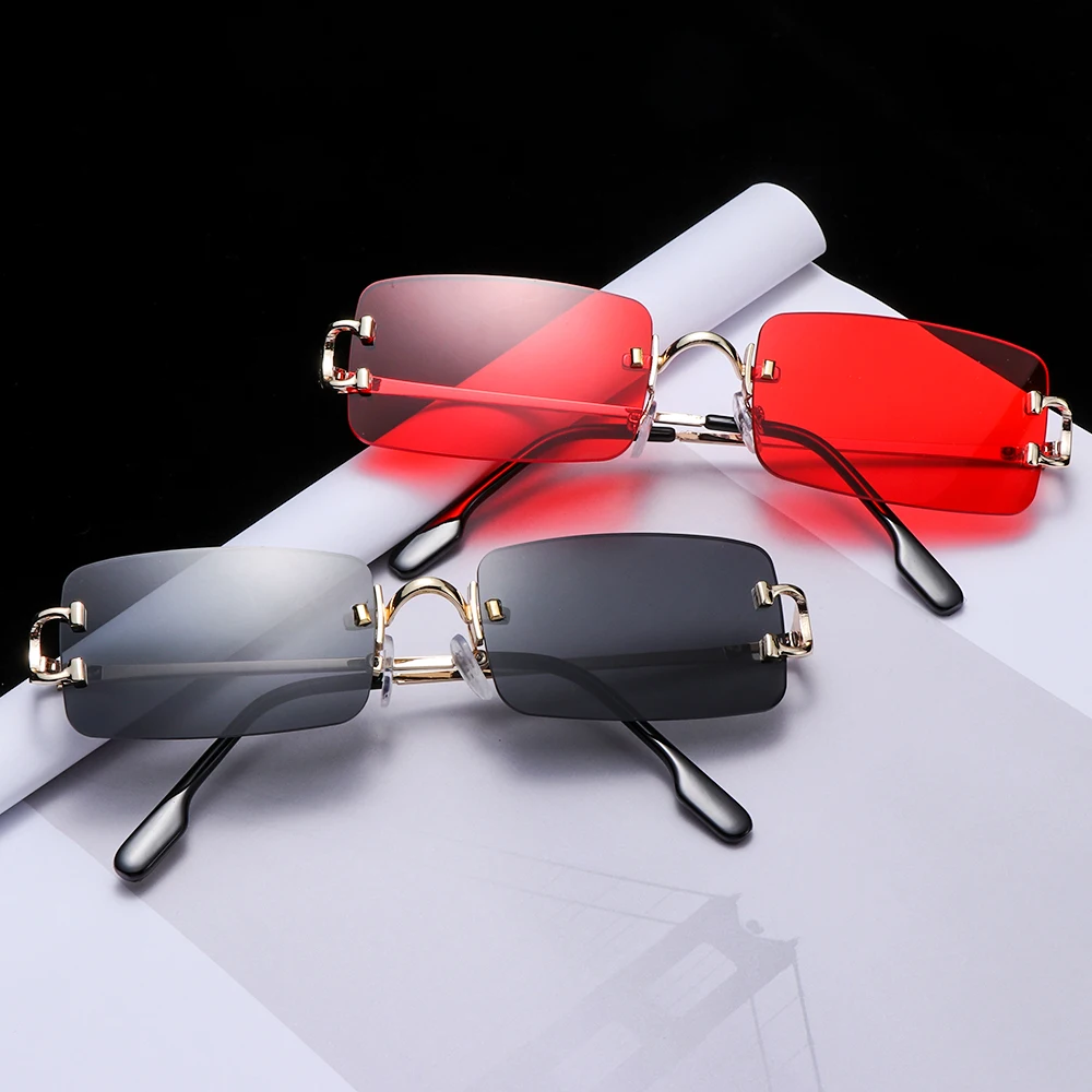 padded motorcycle glasses Colorful Rimless Rectangle Sunglasses Vintage Driving Sunglasses Women Men Frameless Metal UV400 Eyewear New Summer Glasses safety gear