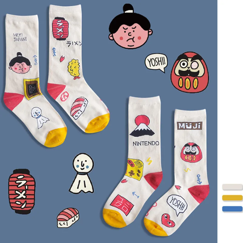 Новинка; модные осенне-зимние носки для пар; Лидер продаж; эластичные удобные высококачественные Асимметричные Повседневные носки без пятки в стиле ретро с героями мультфильмов для мужчин и девочек