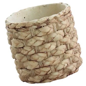 

1PC Simulated Straw Woven Flowerpot Imitated Reed Grass Flower Ware Mildew Proof Straw Weaving Cement Flowerpot Creative Sturdy