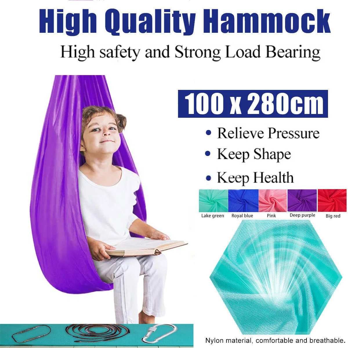 Balançoire Thérapie Pour Enfants - Hamac Pivotant 360°, Dimensions 280 X 150 Cm, Capacité 90 Kg, Matériel Nylon+Métal