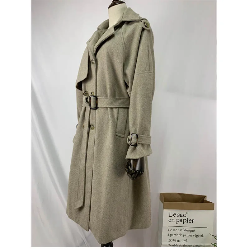 Новое осенне-зимнее женское пальто, верхняя одежда, Модное теплое толстое шерстяное женское элегантное двубортное шерстяное пальто в клетку с поясом
