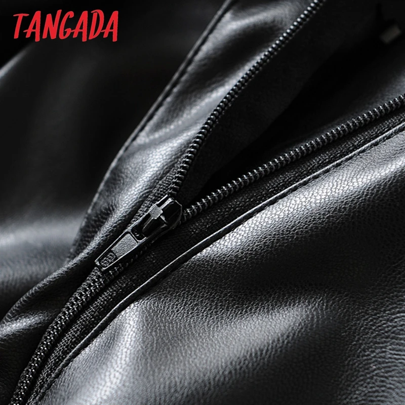 Tangada Модные женские черные кожаные шорты с поясом, шорты с высокой талией, офисные женские зимние шорты 6A03