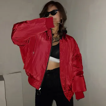 

autumn winter coats and jackets women warm jacket Casual Contrast Color Wear Hooded Zipper Flight Jacket Cotton Coat#40