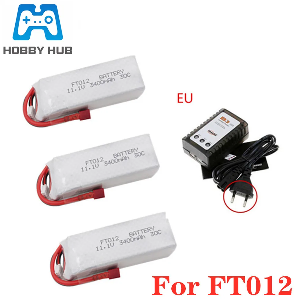 11.1V 3400mah 30C RC Lipo Battery+charger For FT012 Huanqi 734 Boat Helicopter Quadcopter Parts Battery 3400mAh lipo 3S | Игрушки и