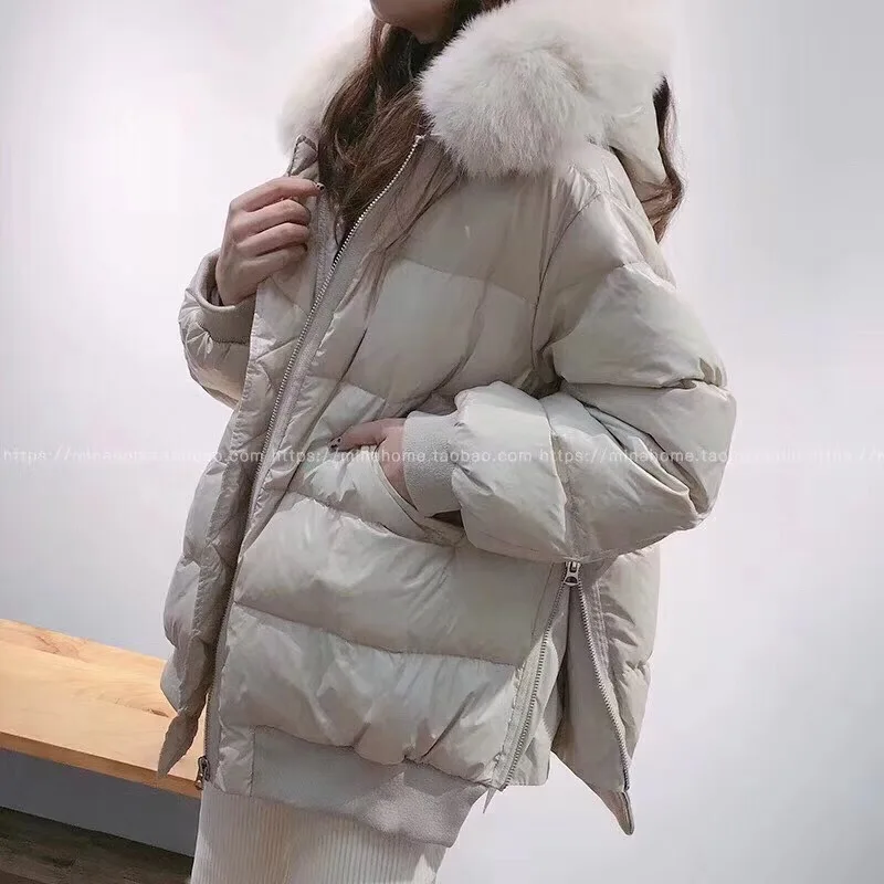 Winter down Jacket Women's Mid-length New Style Korean-style Fashion Coat Warm Thick Large Fur Collar WOMEN'S Coat Fashion