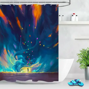 

Bathroom Polyester Fabric Shower Curtain Set Fantasy Child Balloons